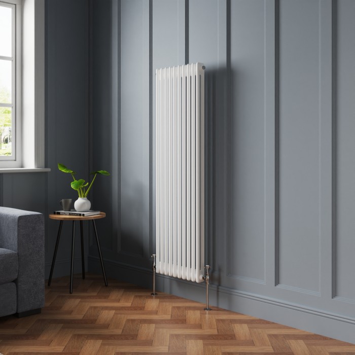 Bern 1500 x 470mm White Double Column Vertical Traditional Radiator