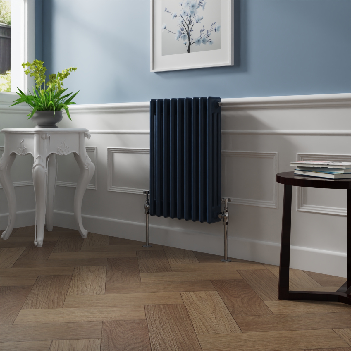 Bern 600 x 425mm Sapphire Blue Triple Column Horizontal Traditional Radiator