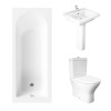 Essentials 1600 x 700mm Straight Bath Single Ended Bathroom Suite with RAK-Resort Mini Close Coupled Closed Back Rimless Toilet and 550mm Full Pedestal Basin - Including Bath Panels
