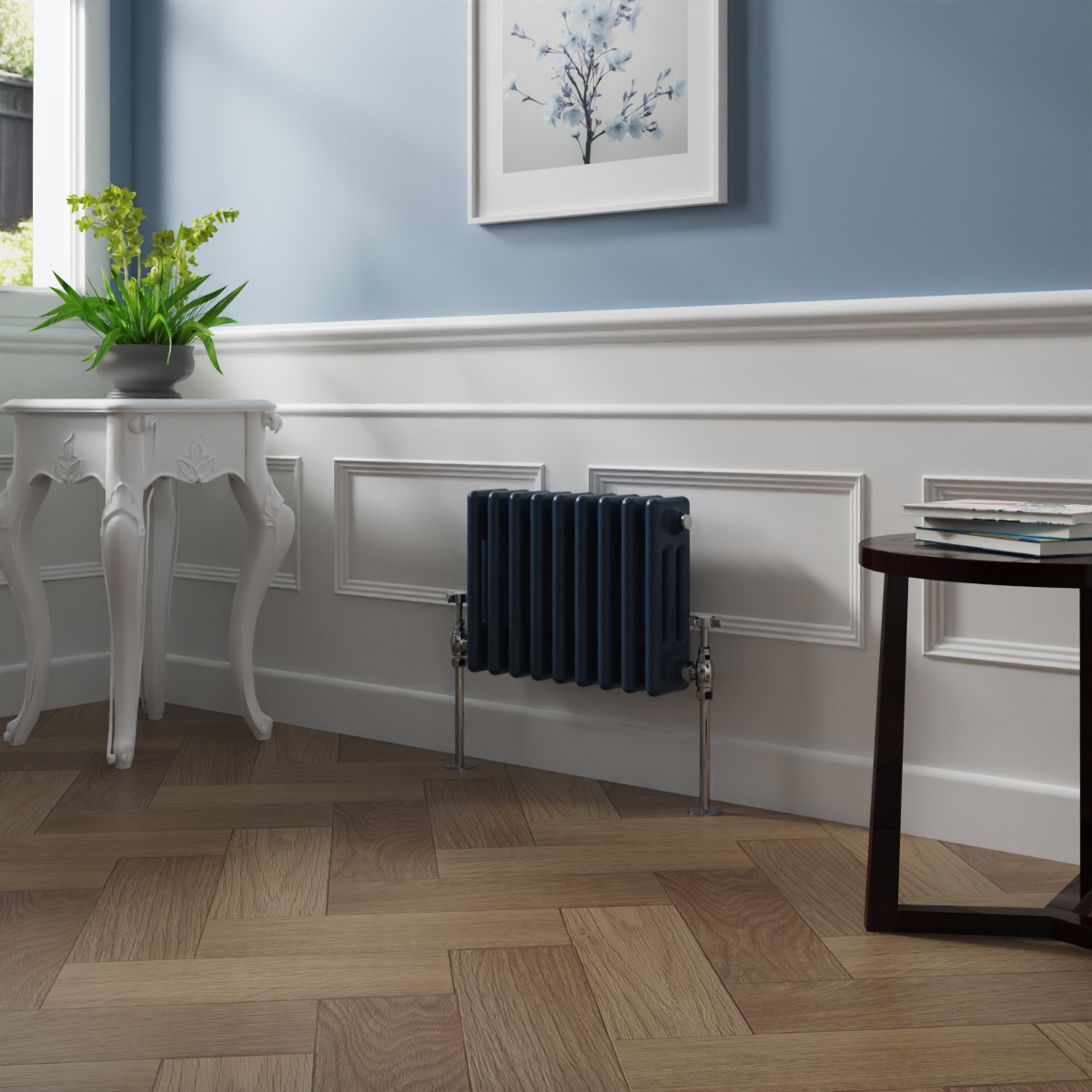 Bern 300 x 425mm Sapphire Blue Triple Column Horizontal Traditional Radiator