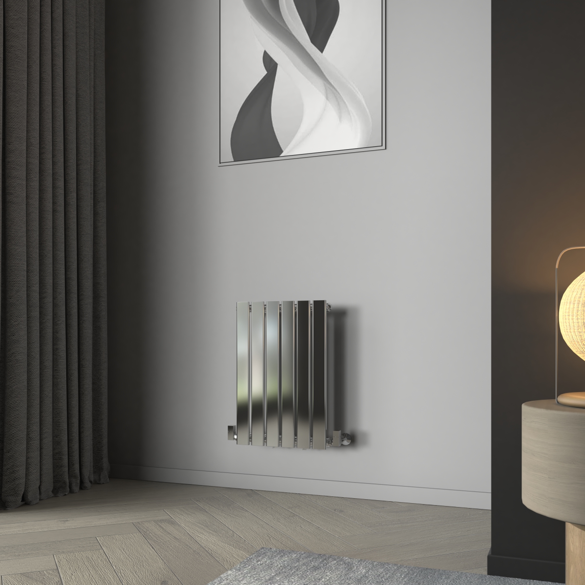 Karlstad 600 x 410mm Chrome Single Horizontal Flat Panel Designer Radiator