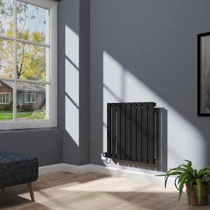 Karlstad 600 x 614mm Black Flat Panel Horizontal Wifi Electric Radiator - 600W