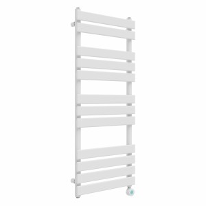 Juva 1200 x 500mm White Flat Panel Thermostatic Touch Control Wifi Electric Heated Towel Rail