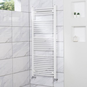 Fjord 1500 x 600mm Curved White Heated Towel Rail
