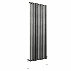 Norden 1600 x 591mm Black Silver Single Vertical Oval Column Designer Radiator