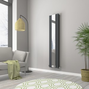 Norden 1800 x 380mm Anthracite Mirror Double Panel Vertical Designer Radiator