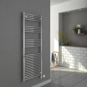 Bergen 1600 x 600mm Straight Chrome Electric Heated Thermostatic Towel Rail