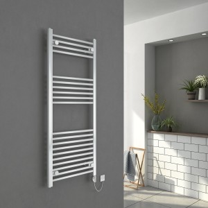 Bergen 1200 x 500mm Straight White Electric Heated Thermostatic Towel Rail