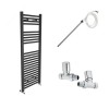Bergen 1200 x 450mm Electric Manual Straight Grey Towel Radiator - Includes Straight Valves