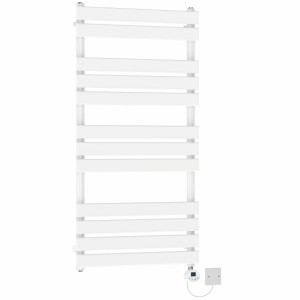 Juva 1200 x 600mm White Flat Panel Electric Towel Rail with White LCD Display Thermostatic Element