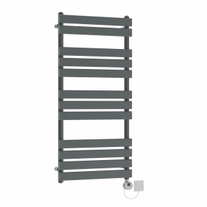 Juva 1200 x 600mm Sand Grey Flat Panel Electric Towel Rail with Chrome LCD Display Thermostatic Element