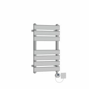 Juva 650 x 400mm Chrome Flat Panel Electric Towel Rail with Chrome LCD Display Thermostatic Element
