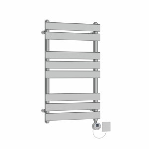 Juva 800 x 500mm Chrome Flat Panel Electric Towel Rail with Chrome LCD Display Thermostatic Element