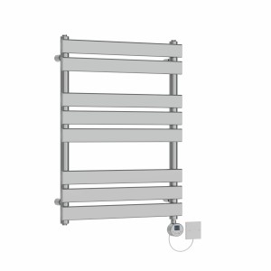 Juva 800 x 600mm Chrome Flat Panel Electric Towel Rail with Chrome LCD Display Thermostatic Element