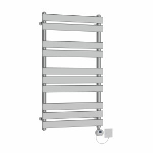 Juva 1000 x 600mm Chrome Flat Panel Electric Towel Rail with Chrome LCD Display Thermostatic Element