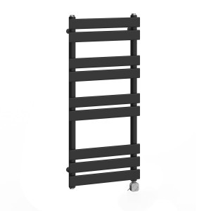 Juva - Satin Black Flat Panel Electric Heated Towel Rail - Choice of Size and Element