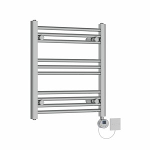 Bergen 600 x 540mm Straight Chrome Electric Towel Rail with Chrome LCD Display Thermostatic Element
