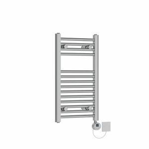 Bergen 700 x 400mm Straight Chrome Electric Towel Rail with Chrome LCD Display Thermostatic Element