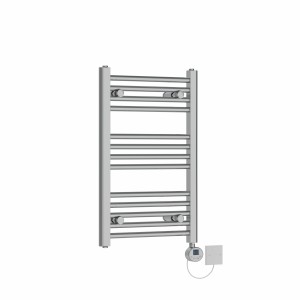 Bergen 700 x 450mm Straight Chrome Electric Towel Rail with Chrome LCD Display Thermostatic Element
