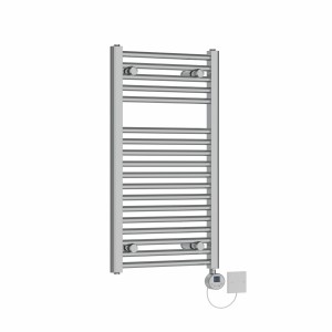 Bergen 800 x 450mm Straight Chrome Electric Towel Rail with Chrome LCD Display Thermostatic Element