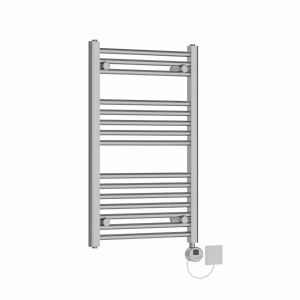 Bergen 800 x 500mm Straight Chrome Electric Towel Rail with Chrome LCD Display Thermostatic Element