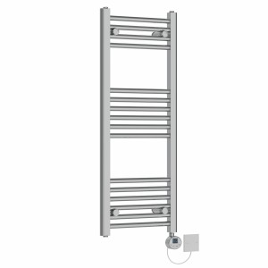 Bergen 1000 x 395mm Straight Chrome Electric Towel Rail with Chrome LCD Display Thermostatic Element