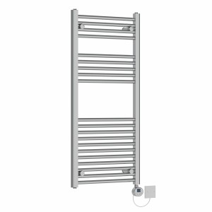 Bergen 1100 x 500mm Straight Chrome Electric Towel Rail with Chrome LCD Display Thermostatic Element