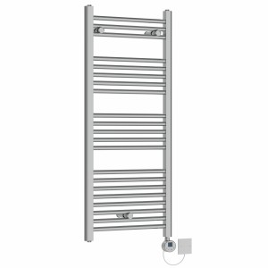Bergen 1150 x 500mm Straight Chrome Electric Towel Rail with Chrome LCD Display Thermostatic Element