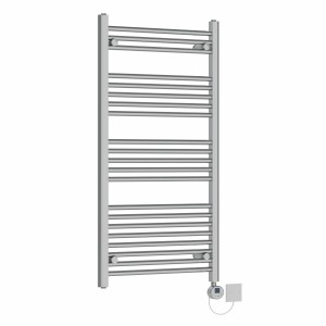 Bergen 1150 x 600mm Straight Chrome Electric Towel Rail with Chrome LCD Display Thermostatic Element