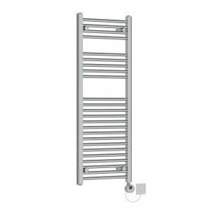 Bergen 1200 x 450mm Straight Chrome Electric Towel Rail with Chrome LCD Display Thermostatic Element