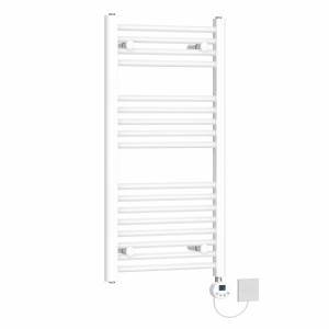 Bergen 900 x 450mm Straight White Electric Towel Rail with White LCD Display Thermostatic Element