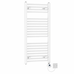 Bergen 970 x 450mm Straight White Electric Towel Rail with White LCD Display Thermostatic Element