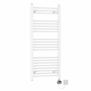 Bergen 1150 x 500mm Straight White Electric Towel Rail with Chrome LCD Display Thermostatic Element