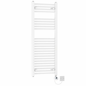 Bergen 1200 x 450mm Straight White Electric Towel Rail with White LCD Display Thermostatic Element