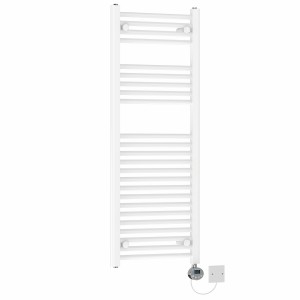 Bergen 1200 x 450mm Straight White Electric Towel Rail with Chrome LCD Display Thermostatic Element