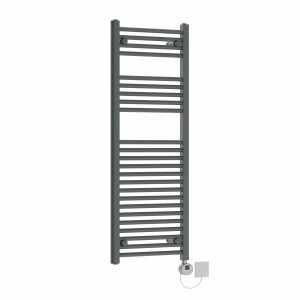 Bergen 1200 x 450mm Straight Grey Electric Towel Rail with Chrome LCD Display Thermostatic Element