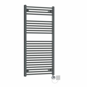 Bergen 1200 x 600mm Straight Grey Electric Towel Rail with Chrome LCD Display Thermostatic Element