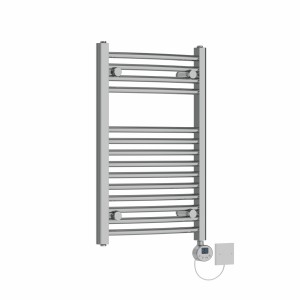 Fjord 700 x 445mm Curved Chrome Electric Towel Rail with Chrome LCD Display Thermostatic Element