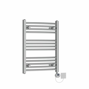 Fjord 700 x 550mm Curved Chrome Electric Towel Rail with Chrome LCD Display Thermostatic Element