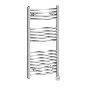 Fjord 900 x 450mm Curved Chrome Thermostatic Bluetooth Electric Heated Towel Rail