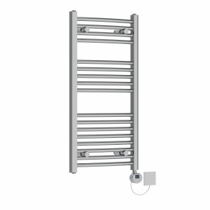 Fjord 900 x 450mm Curved Chrome Electric Towel Rail with Chrome LCD Display Thermostatic Element