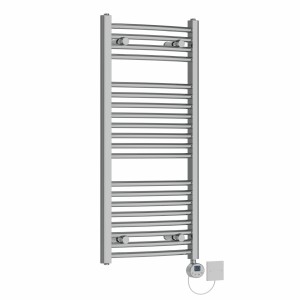 Fjord 970 x 450mm Curved Chrome Electric Towel Rail with Chrome LCD Display Thermostatic Element