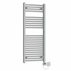 Fjord 1150 x 495mm Curved Chrome Electric Towel Rail with Chrome LCD Display Thermostatic Element