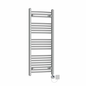 Fjord 1150 x 500mm Curved Chrome Electric Towel Rail with Chrome LCD Display Thermostatic Element