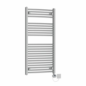 Fjord 1150 x 595mm Curved Chrome Electric Towel Rail with Chrome LCD Display Thermostatic Element