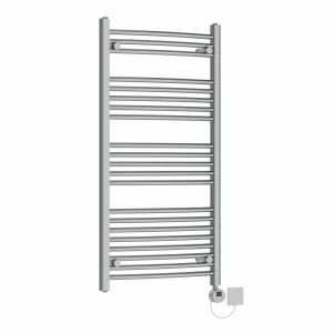 Fjord 1150 x 600mm Curved Chrome Electric Towel Rail with Chrome LCD Display Thermostatic Element