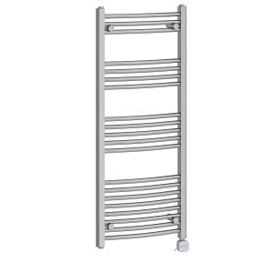 Fjord 1200 x 500mm Curved Chrome Thermostatic Bluetooth Electric Heated Towel Rail