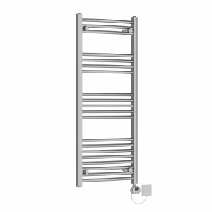 Fjord 1200 x 500mm Curved Chrome Electric Towel Rail with Chrome LCD Display Thermostatic Element