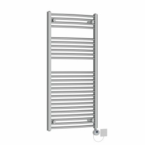 Fjord 1200 x 600mm Curved Chrome Electric Towel Rail with Chrome LCD Display Thermostatic Element