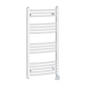 Fjord 1000 x 500mm Curved White Thermostatic Bluetooth Electric Heated Towel Rail